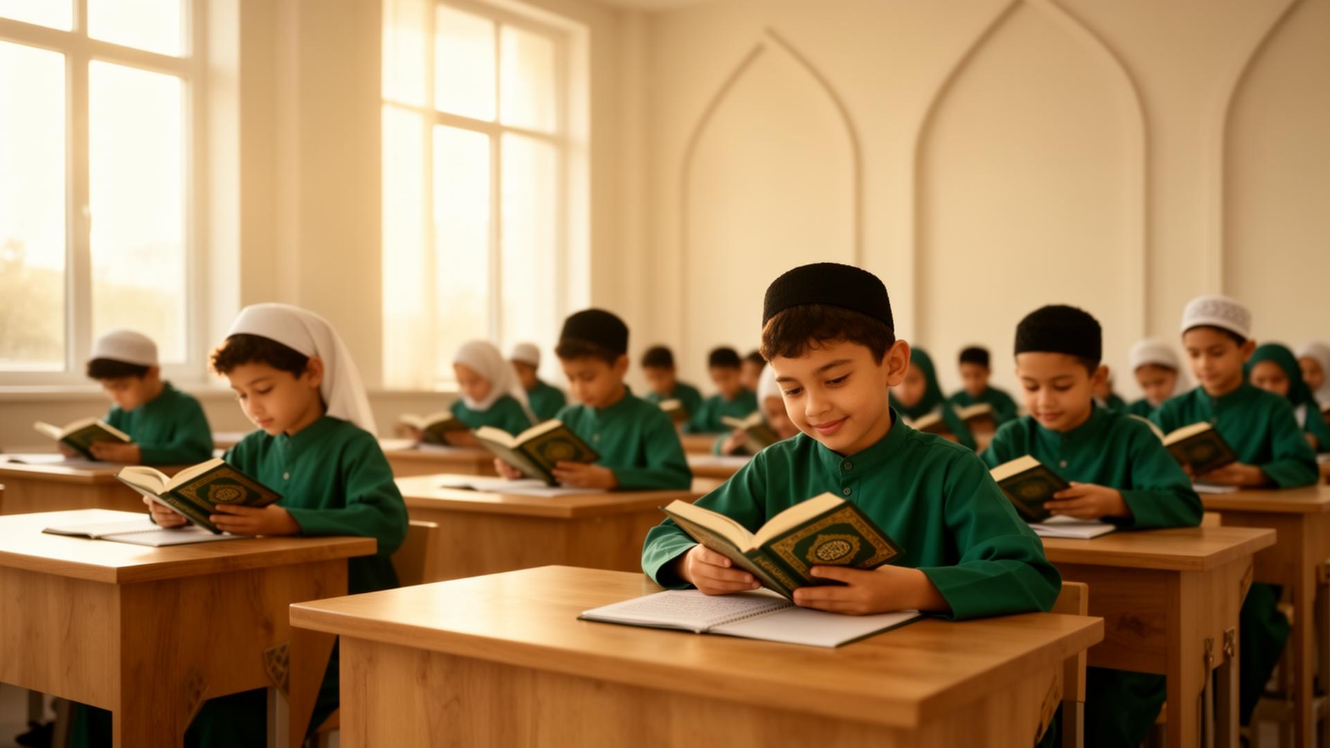 Students learning in a modern Islamic classroom